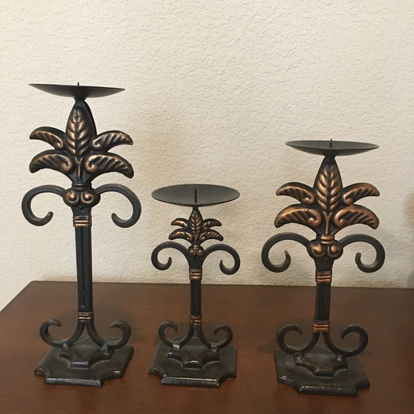 Set of (3) Bronze  Iron Candle Holders - Picture 5 of 6